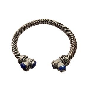 Silver Tone Blue Lapis Stone Bajalia Twisted Cuff Bracelet